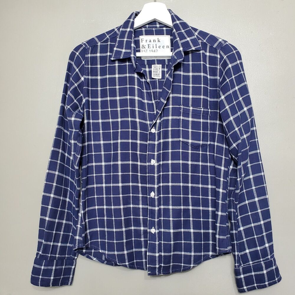 Frank & Eileen Barry Flannel Plaid Shirt Womens Size XS Blue Button Up USA